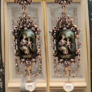 Florenza Antiqued Textured Gold and Enamel Painted Earrings
